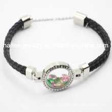 Top Sale Stainless Steel Fashion Leather Bracelet with Locket